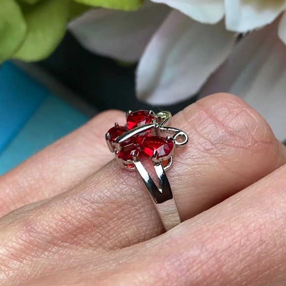New! Silver/red ruby butterfly ring size 6 - Picture 3 of 6